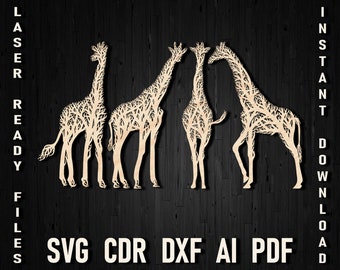 Giraffe Tree Svg Wall Style Art Decor Ornament, Svg Giraffes Laser Cut Glowforge Wooden Metal Home Wall Figure Mandala Svg Dxf CNC Router