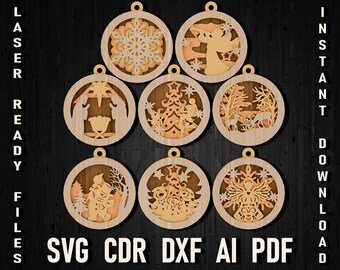 Svg Christmas bundle ornament for glowforge, merry christmas ball 3d laser cut file, multi layer Diy svg, layered cut file laser cnc balls