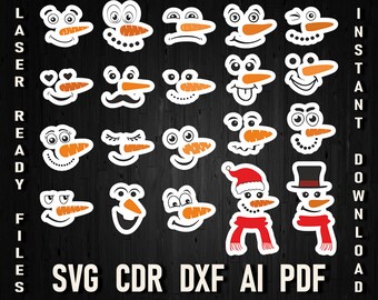 Snowman face svg, Christmas Bundle Ready to Print or Cut in Cricut svg, Snowman Silhouette, Christmas face svg cdr ai png Instant Download