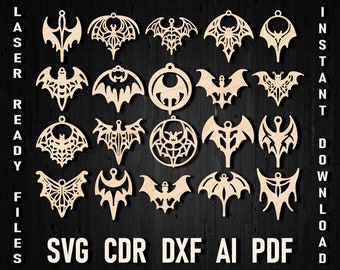 Halloween Bat Earrings Svg Laser Cut Template Bundle Files for Silhouette Glowforge Cameo and Cricut, Bat Xtool Ready Earrings Wood Design