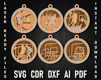 Basketball laser cut svg multilayer christmas ornament, Christmas Basketball Glowforge cut file, Cricut and silhouette Ornaments for CNC