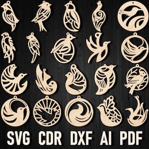 Pendientes de pájaros lindos Svg Glowforge Cricut Diseño de plantilla, archivo de corte láser de cuero de madera de silueta de pájaro, regalos de joyería diy, pendientes de verano