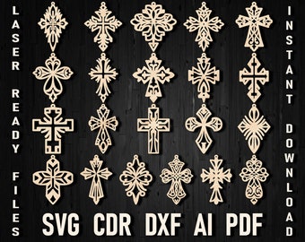 Svg cross laser cut earrings in medieval style, Dxf Faux Leather Christian jewelry dxf cnc cut file, Pattern with Cross File for Glowforge