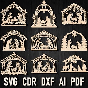 Nativity Scene Christmas Laser Cut Ornaments Bundle – SVG/DXF/PDF Files for Cricut, Xtool & Glowforge Machines Christian Wooden Templates