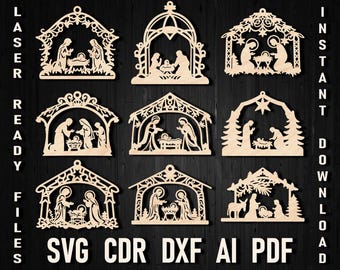 Nativity Scene Christmas Laser Cut Ornaments Bundle – SVG/DXF/PDF Files for Cricut, Xtool & Glowforge Machines Christian Wooden Templates