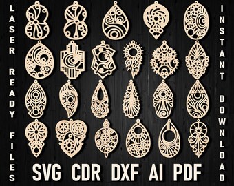 Svg steampunk inspired earrings style for Laser Cutting, digital file for glowforge, leather and wood Earring cut file women jewelry