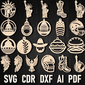 Brincos da Estátua da Liberdade EUA SVG, 4 de julho Cricut Natal SVG, brincos de bandeira americana Dxf, brincos de bota de cowboy do Capitólio dos Estados Unidos