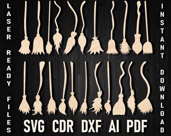 Witch broom svg files for cricut Broomstick vector Bundle Laser cut Silhouette For Cricut Cutting Machines, Broom Halloween svg Clipart dxf