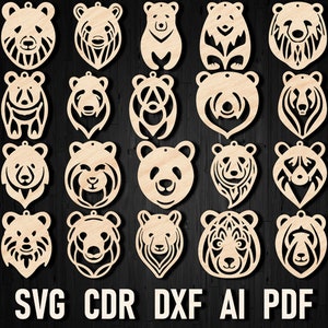 Bear Face Svg Laser Cut Earrings SVG, Bear Head Earring Template File, Glowforge Earring Files, Xtool Wild Bear Animal Christmas Cricut Svg