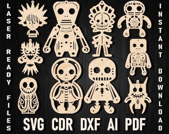 Navidad Halloween Svg Paquete de corte láser, decoración de corte láser de Navidad en estilo Halloween dxf, Esqueleto de miedo juguete espeluznante de Navidad Lightburn File