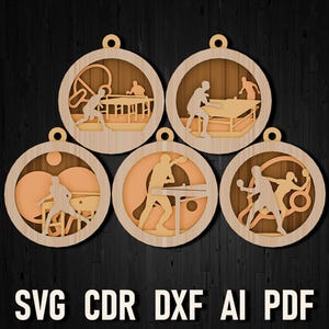 Fichiers de décoration de Noël multicouches svg tennis de table pour découpe laser et forge luminescente, fichiers de coupe ping-pong pour Plan vectoriel Silhouette découpé au laser