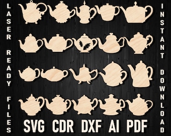 Zestaw svg sylwetka czajnika, Clipart czajnika do herbaty, Pliki do cięcia dla sylwetki i Cricut, Clipart wektorowy kuchni na herbatę, Pobieranie cyfrowe