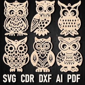 SVG Eule Weihnachtsschmuck Dateien für Lasercut, Glowforge und andere Maschinen Dxf Cdr für Laser Cut Maschinen Cricut & Silhouette Xmas