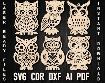 Svg Owl Christmas Ornaments Files for Laser Cutting, Glowforge and other machines Dxf Cdr for Laser Cut Machines Cricut & Silhouette Xmas