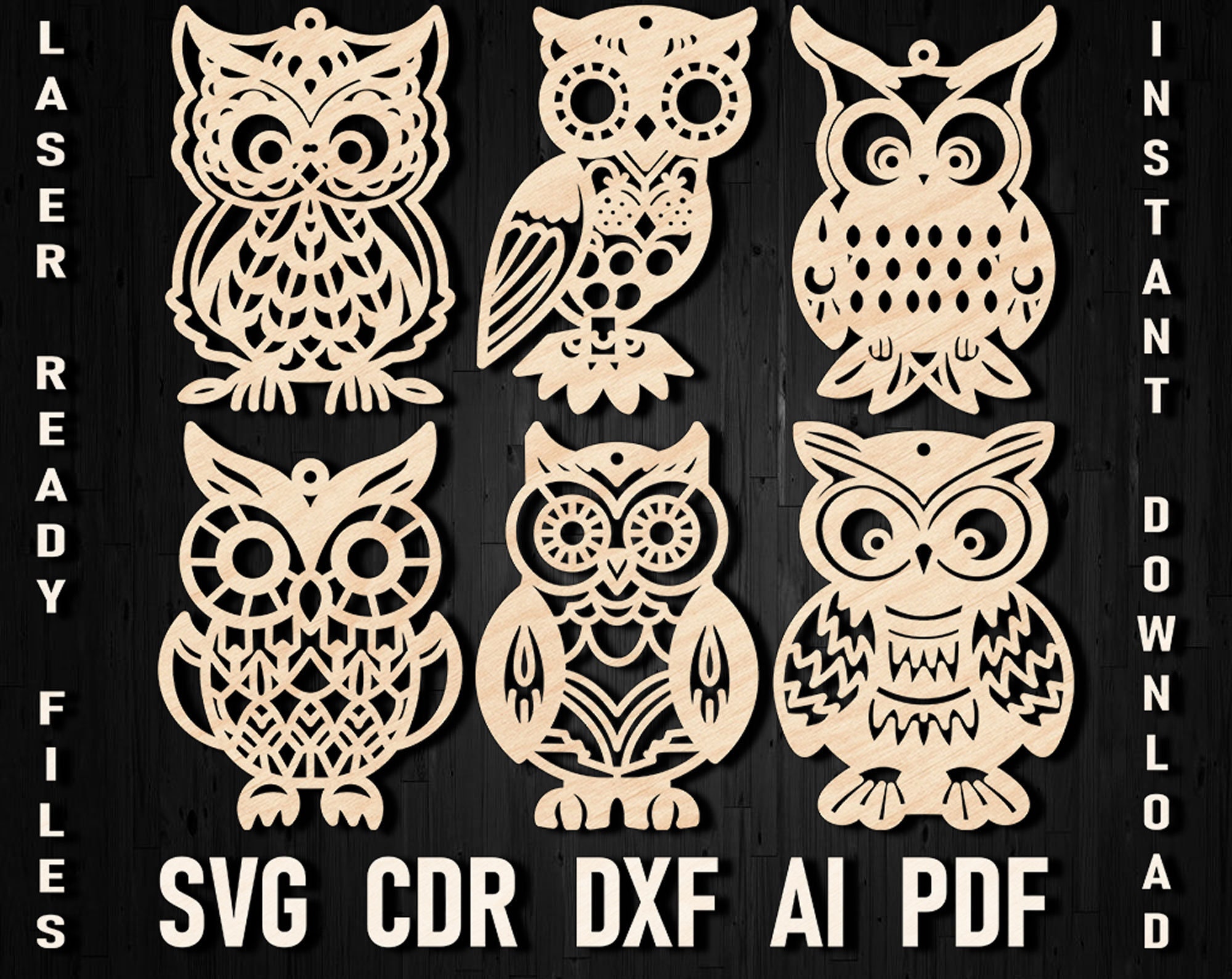 Svg Owl Christmas Ornaments Files for Laser Cutting, Glowforge and other machines Dxf Cdr for Laser 