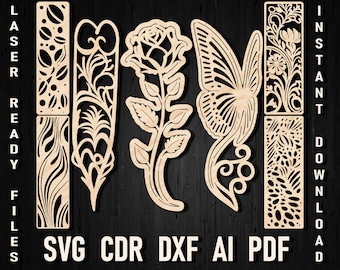 Bookmarks laser file SVG, Bookmark Glowforge file, Bookmark Papercut Pdf Files, Book add svg, Silhouette svg, Bookmark Butterfly Cut File