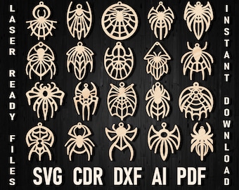 Pacchetto SVG di orecchini di ragno di Halloween, incredibile set di ragni, modelli di orecchini in finta pelle ragnatela, orecchini Cricut Dxf Xtool Glowforge