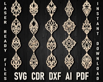 20 SVG oorbellen laser gesneden sjablonen, vector snijden bestand dxf pdf faux lederen oorbellen, hanger voor Cricut Glowforge Silhouette Cameo
