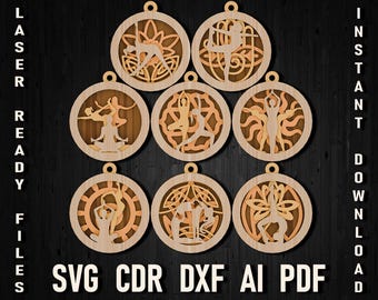 Ornement de Noël découpé au laser Svg yoga pour Glowforge, fichiers découpés au laser mandala yoga, contreplaqué bricolage vectoriel découpé multicouche Dxf 3D, pose de yoga Svg