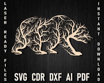 Beer boom svg wandpaneel laser gesneden dxf, Bear plasma laser gesneden bestanden, Bear svg glowforge bestanden, Bear vectorplannen, laser gesneden sjabloonplannen