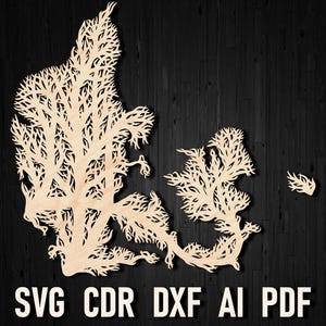SVG Dänemark Karte, Baum Laser Cut Karte von Dänemark, Dänemark Poster, dänische Kunst Holzkarte, Glowforge Büro Wohnkultur, Geschenk digitaler Download