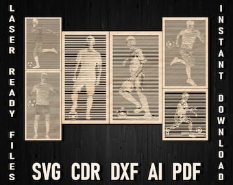 Svg Soccer Wall Art Frame Panel Ornament Glowforge Files For Cricut and Laser Cut, Football Wall Sports Decor Cdr Dxf Laser Ready Download