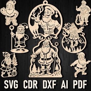 Arquivo Svg de Natal Santa para Glowforge, árvore de Natal Santa Toy SVG, decoração a laser de Natal Santa Cricut e modelos DXF de silhueta