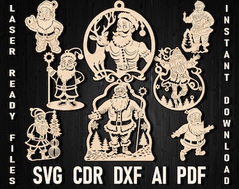 Archivo SVG de Navidad Santa para Glowforge, árbol de Navidad Santa Toy SVG, decoración láser de Santa Navidad Santa Cricut y plantillas DXF de silueta