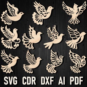 Décoration de Noël découpée au laser Svg oiseau de la paix, Pigeon en bois en forme d'arbre de Noël Columba, décoration vectorielle, décoration de chambre d'enfant, colombe de Noël, Dxf