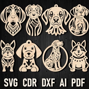 Laser cut Dog svg christmas ornament files for Cricut Glowforge templates, Dog Christmas decor Animals Dog Xtool, Laser engraving Dog Xmas