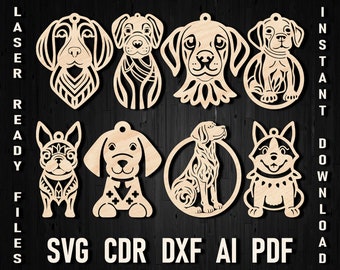 Laser cut Dog svg christmas ornament files for Cricut Glowforge templates, Dog Christmas decor Animals Dog Xtool, Laser engraving Dog Xmas