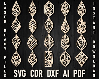 Brincos Avant Garde svg, arquivo de brinco geométrico elegante para corte a laser e forja brilhante, conjunto de pingentes decorativos de joias artesanais com design Cricut