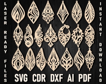 Plantillas de pendientes largos forman estilo para corte por láser y Glowforge, Pendientes dxf svg pdf patrón cnc archivos de patrón de corte para silueta cricut