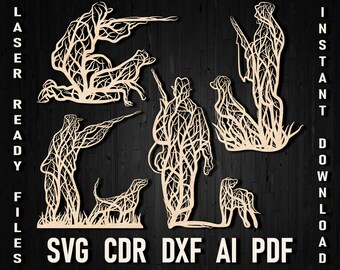 Svg jacht goed boom paneel laser gesneden bestanden, Hunter en hond dxf-bestanden, Hunter scène voor Glowforge en cricut, SVG ontwerp Hunter en Duck