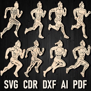 Marathon Kerstmis Lasergesneden SVG vector loper silhouet clipart, silhouet Glowforge vectorafbeelding uitvoeren Runner Graveerbare cricut
