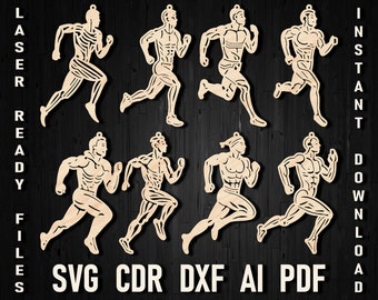 Marathon christmas laser cut svg vector runner silhouette clipart, running silhouette glowforge vector graphic run runner cuttable cricut