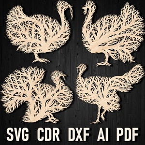 Thanksgiving arbre dinde Svg Decor découpé au laser fichier numérique pour la silhouette Glowforge, CNC Dxf Turquie ornement mural Art déco, découpe plasma AI