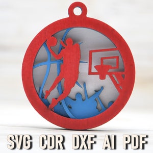 Basketbal 3D-meerlaagse kerst svg-ornament. Kerstbasketbal Glowforge lasergesneden bestand, kerstcricutornamenten voor CNC-download