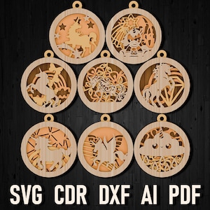Unicorn svg christmas ornament bundle for glowforge, unicorn laser cut multilayer christmas decoration, cricut Ai laser cut Holiday Ornament