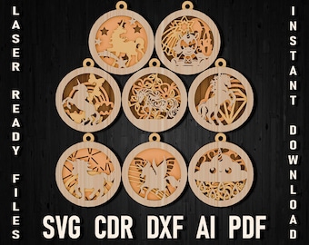 Unicorn svg christmas ornament bundle for glowforge, unicorn laser cut multilayer christmas decoration, cricut Ai laser cut Holiday Ornament