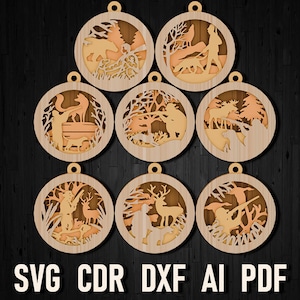 8 Stück Bundle Jagd Weihnachten Svg Laser geschnitten Dateien, Glowgorge Wohnkultur, Hirsch Jäger Ornament, Entenjagd Cricut Custom Ornament Datei