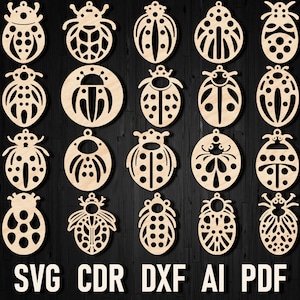 Coccinella SVG Orecchino Glowforge Bundle Ornamento vettoriale digitale, Orecchini estivi Lady Bug, File per orecchini in acrilico e finta pelle Fileness