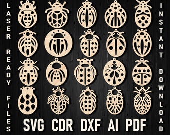 Ladybug SVG Earring Glowforge Bundle Digital Vector Ornament, Lady Bug Summer Earrings, Files for acrylic and faux leather earrings Fileness