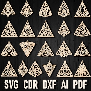 Svg triangle laser cut necklace for women, triangle glowforge geometric pattern earrings xtool cut file, Leather Acrylic Earring Template ai