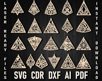 Svg triangle laser cut necklace for women, triangle glowforge geometric pattern earrings xtool cut file, Leather Acrylic Earring Template ai