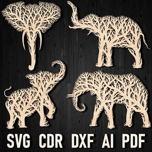 Svg Elephant Tree Wall Art Ornament Decor Panel Files for Cricut Glowforge and Laser Cut, Metal and Wood Elephant Wall Art Nursery Laser Cut