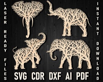 Svg Elephant Tree Wall Art Ornament Decor Panel Files for Cricut Glowforge and Laser Cut, Metal and Wood Elephant Wall Art Nursery Laser Cut