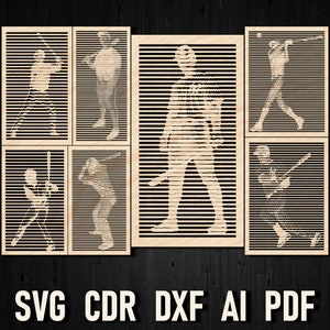 Svg Baseball Sports Ornament Panel Sign Digital File For Laser Cut and Glowforge, Baseball Player Wall Art Decor Sign CNC Cutting Dxf File