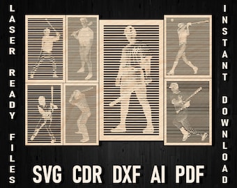 Svg Baseball Sports Ornament Panel Sign Digital File For Laser Cut and Glowforge, Baseball Player Wall Art Decor Sign CNC Cutting Dxf File