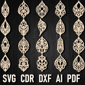 Edwardiaanse Laser Earring SVG-bestand, Laser SVG-bestand, Earring Cut File voor lasers, basisvormen houten oorbelbundel Svg, Glowforge oorbellen